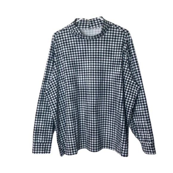 Lands' End black white gingham turtleneck long sleeve top plus 3X - Picture 1 of 7